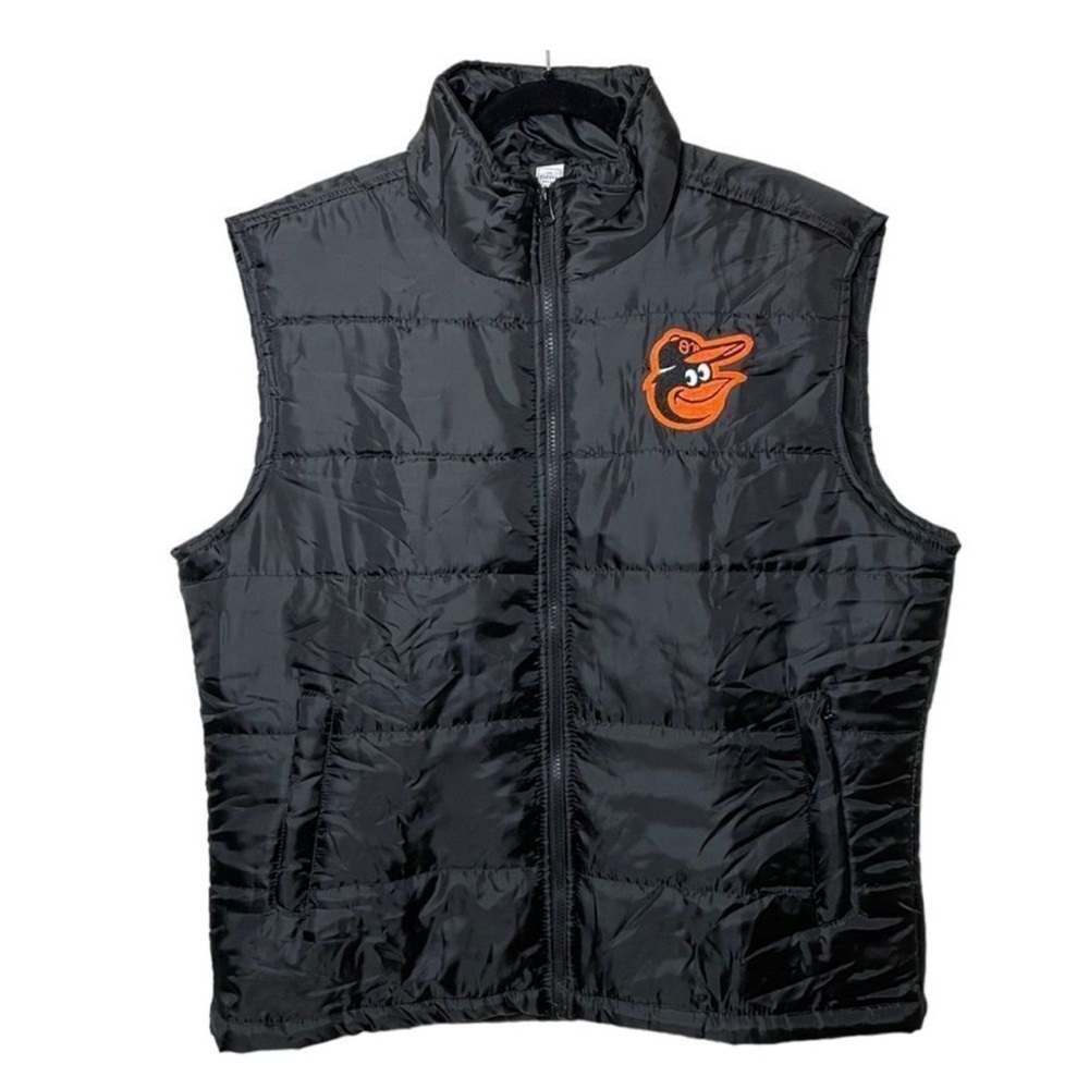 Black Puffer Vest with Orange Logo - Men's Quilted Vest